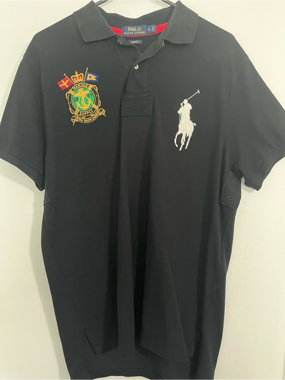 Polo by Ralph Lauren Black Polo with White Pony & Multicolor Crest